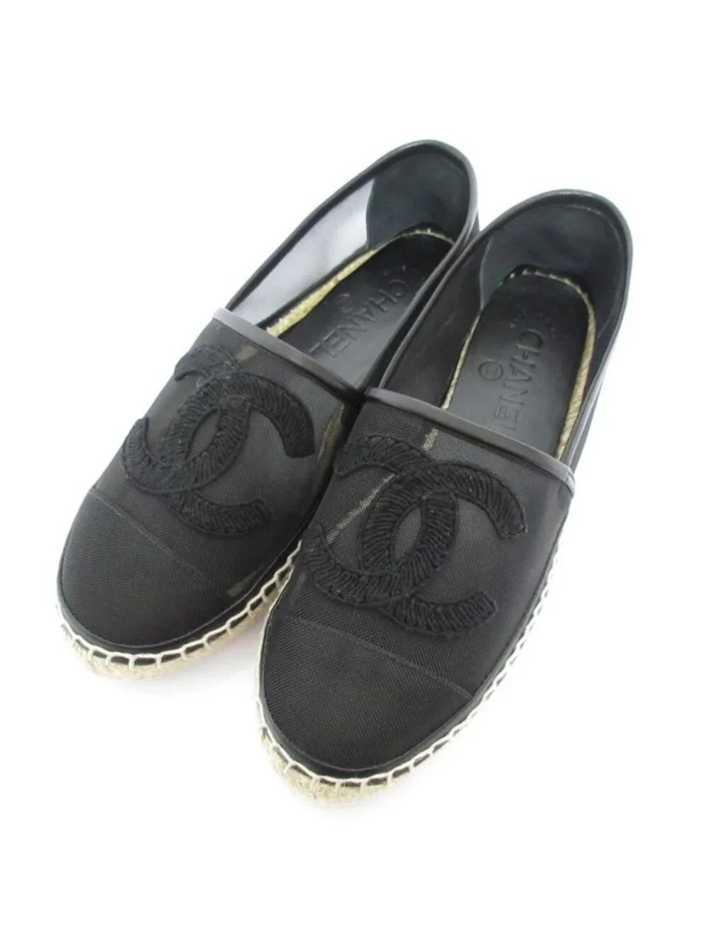 Chanel CC Logo Mesh Espadrilles Shoes 35 Black